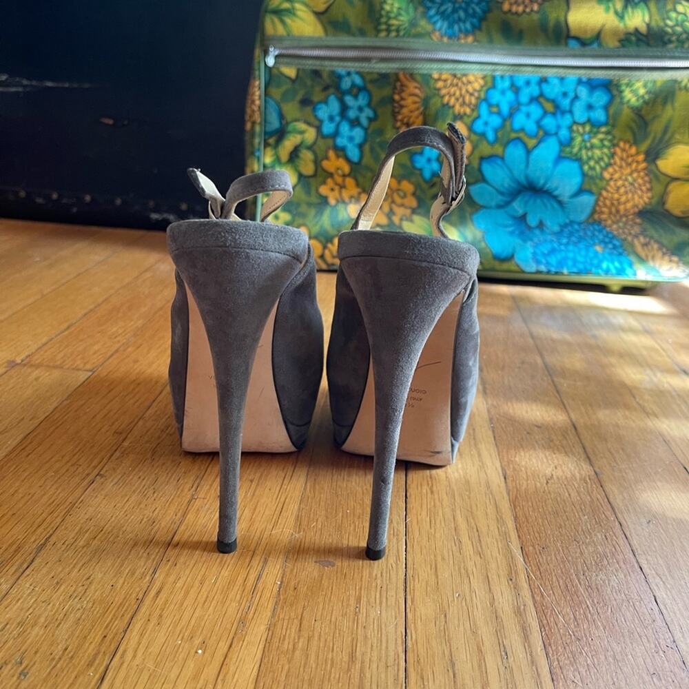 Giuseppe Zanotti Grey Patent Leather Peep Toe Six Inch Pumps - Picture 6 of 8